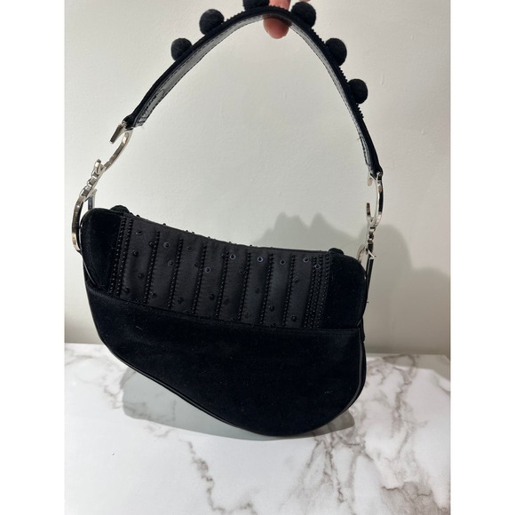 Dior Black Pom Pom Velvet Saddle Bag - Picture 2 of 6